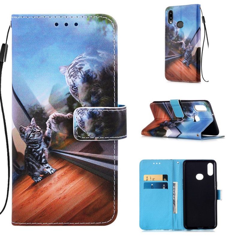 Leren Hoesje Samsung Galaxy A10s Bruin Lichtblauw Telefoonhoesje Ernest En Reflectie