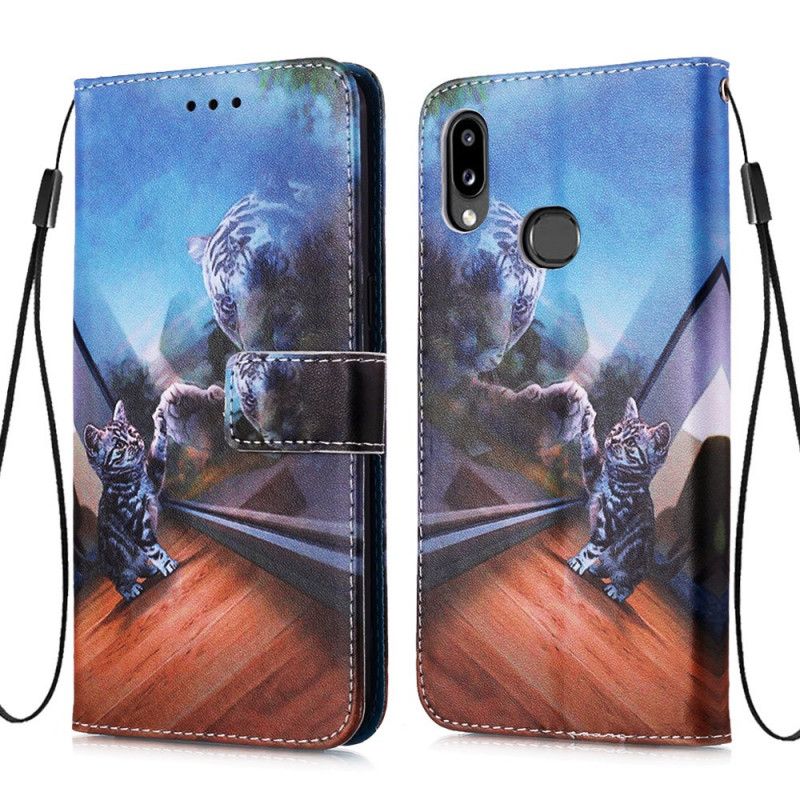 Leren Hoesje Samsung Galaxy A10s Bruin Lichtblauw Telefoonhoesje Ernest En Reflectie