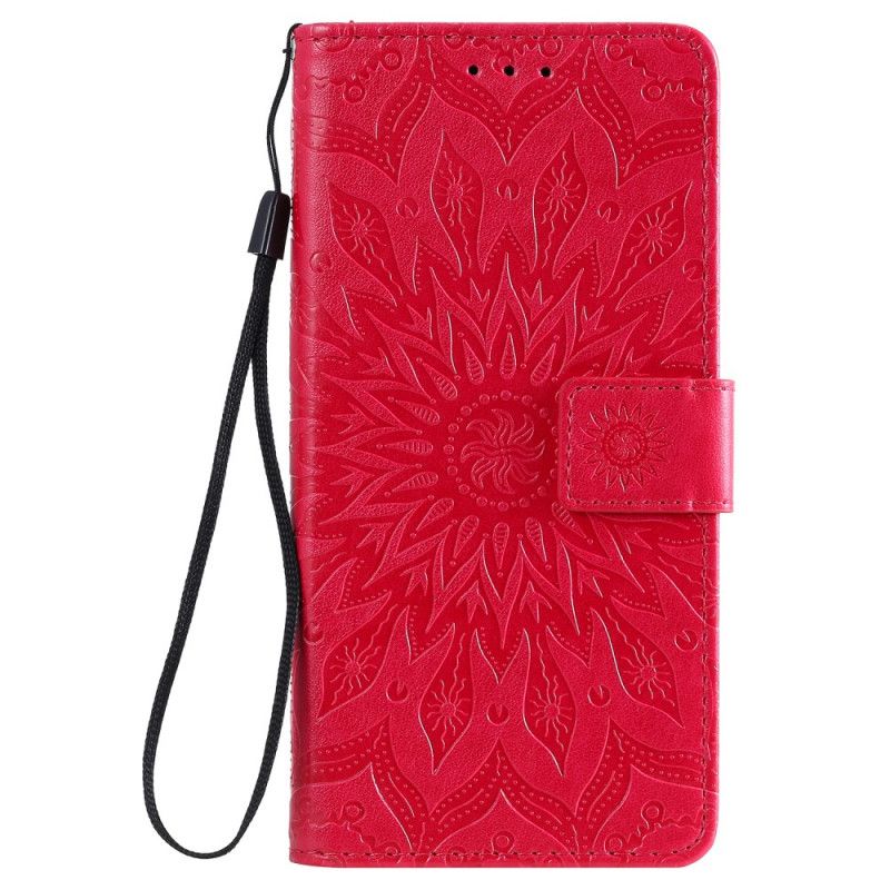 Leren Hoesje Samsung Galaxy A10s Rood Grijs Zonnebloem