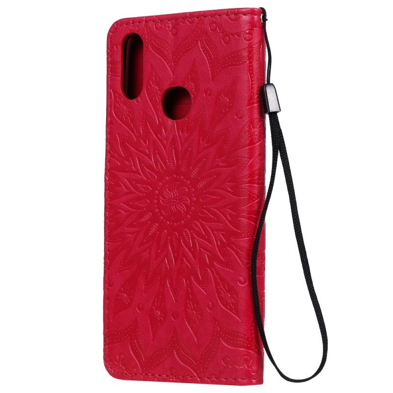 Leren Hoesje Samsung Galaxy A10s Rood Grijs Zonnebloem