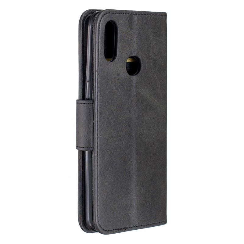 Leren Hoesje voor Samsung Galaxy A10s Grijs Zwart Gladde Schuine Flap