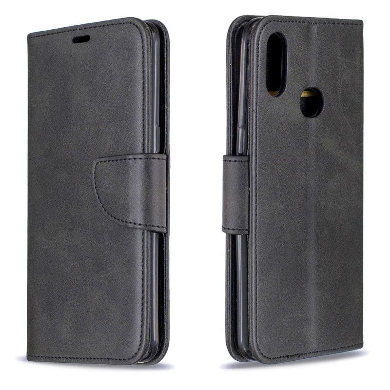 Leren Hoesje voor Samsung Galaxy A10s Grijs Zwart Gladde Schuine Flap