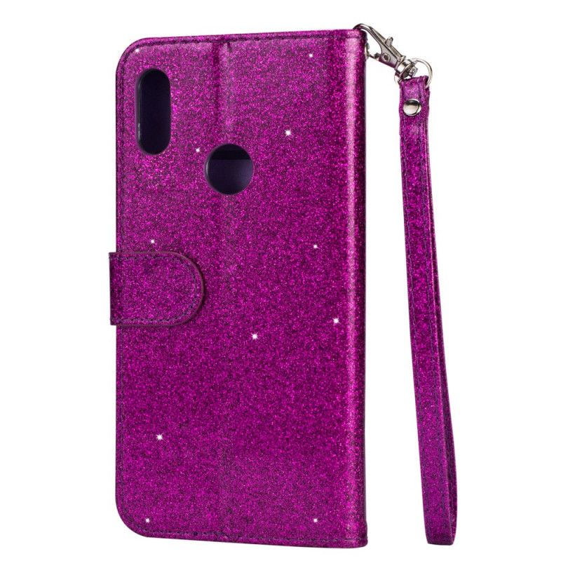 Leren Hoesje voor Samsung Galaxy A10s Magenta Zwart Portemonnee Met Glitter In Lan