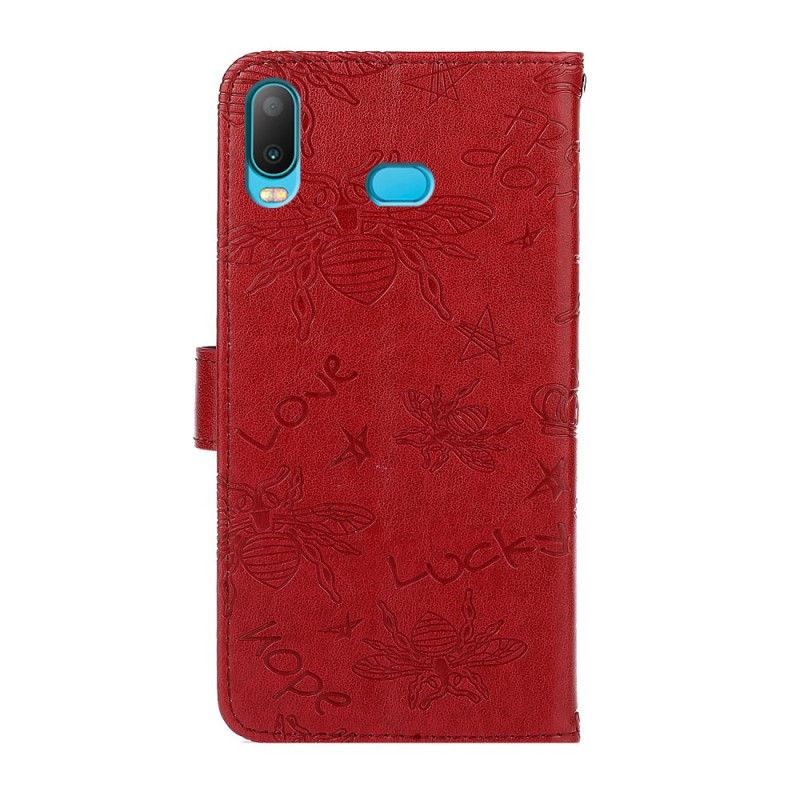 Leren Hoesje voor Samsung Galaxy A10s Paars Rood Glimlach Bijen Charme