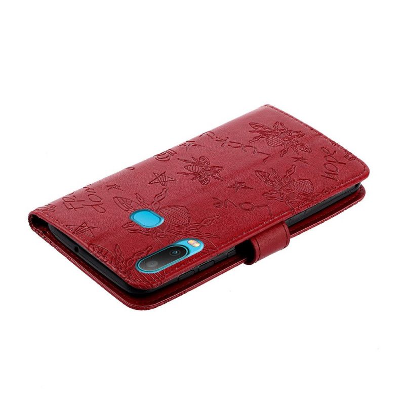 Leren Hoesje voor Samsung Galaxy A10s Paars Rood Glimlach Bijen Charme