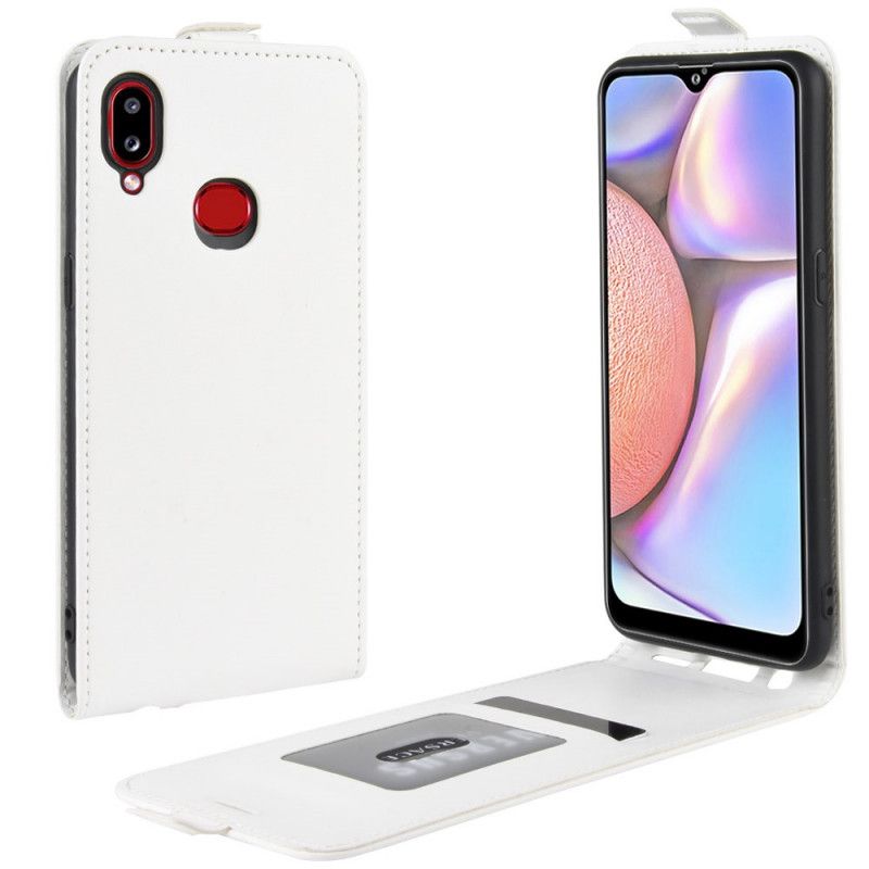 Leren Hoesje voor Samsung Galaxy A10s Wit Zwart Vouwledereffect