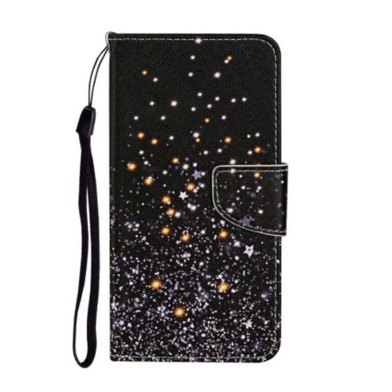 Folio-hoesje voor Samsung Galaxy A54 5G Met Ketting Zwarte Onderkant En Glitterbandjes