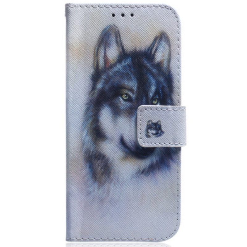 Leren Hoesje voor Samsung Galaxy A54 5G Met Ketting Strappy Aquarel Wolf