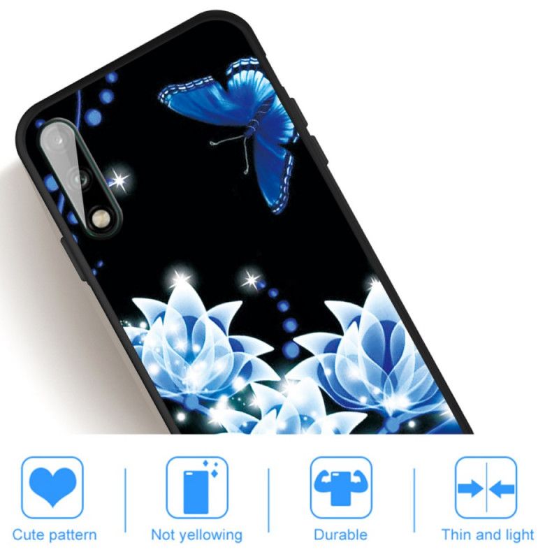 Case Hoesje Huawei P40 Lite E / Y7p Telefoonhoesje Vlinder En Blauwe Bloemen