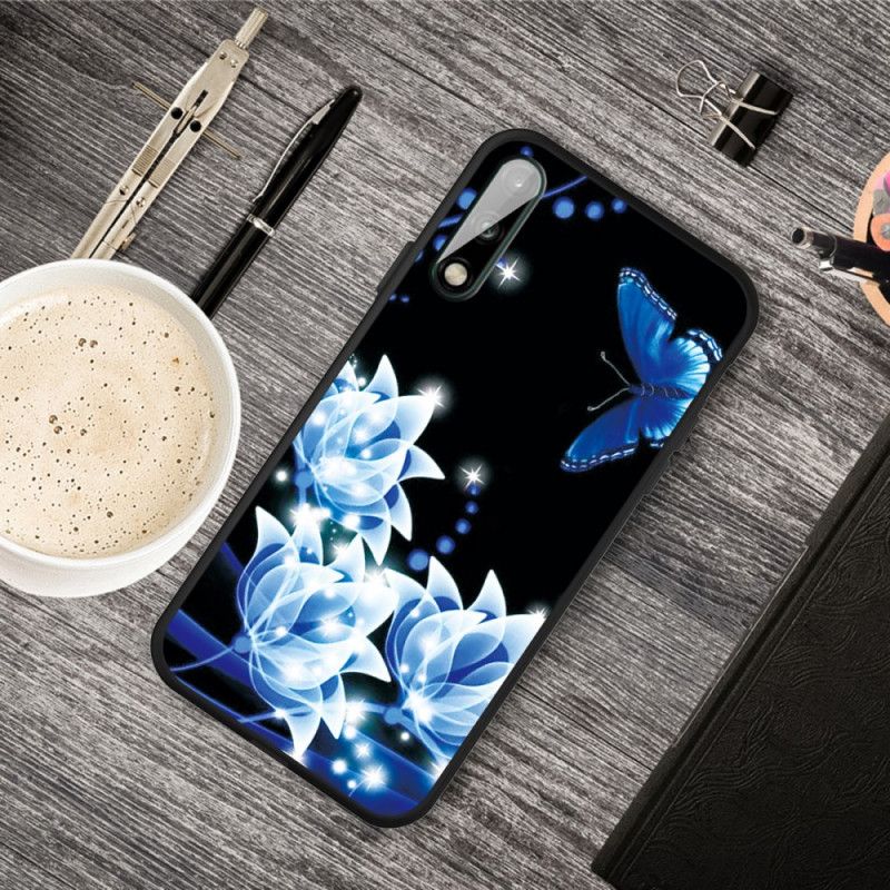 Case Hoesje Huawei P40 Lite E / Y7p Telefoonhoesje Vlinder En Blauwe Bloemen