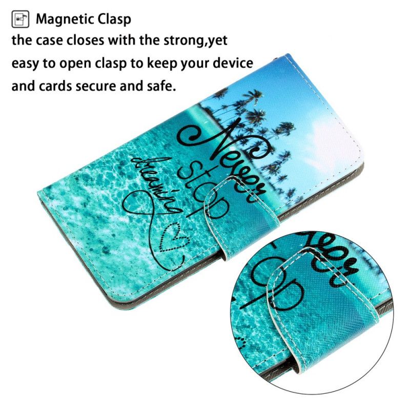 Cover Folio-hoesje Huawei P40 Lite E / Y7p Telefoonhoesje Stop Nooit Met Dromen Marine Met String