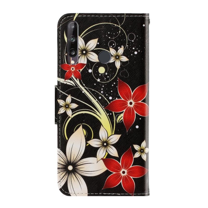 Flip Case Leren Huawei P40 Lite E / Y7p Gekleurde Bloemen Met Een Riempje