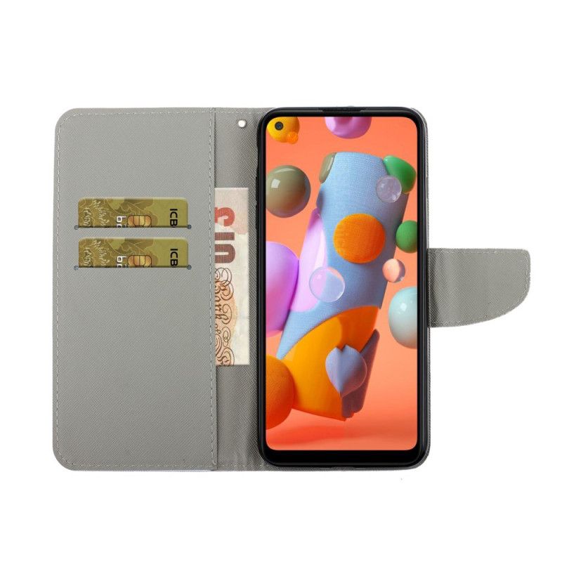 Flip Case Leren Huawei P40 Lite E / Y7p Gekleurde Bloemen Met Een Riempje