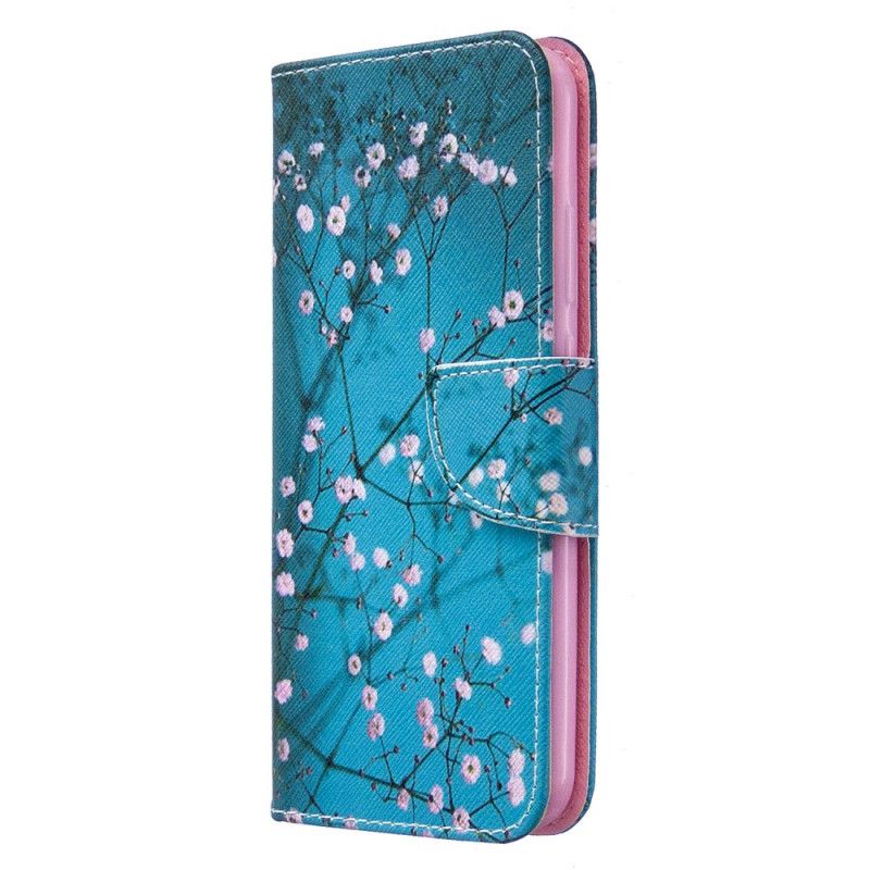 Flip Case Leren Huawei P40 Lite E / Y7p Lichtblauw Wit Bloeiende Boom