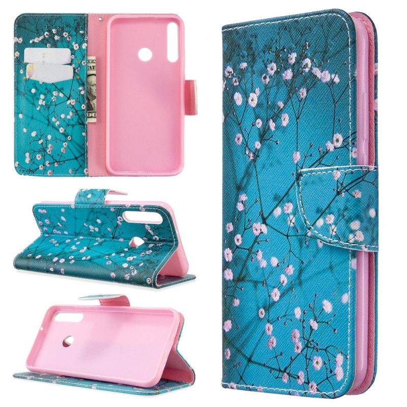 Flip Case Leren Huawei P40 Lite E / Y7p Lichtblauw Wit Bloeiende Boom