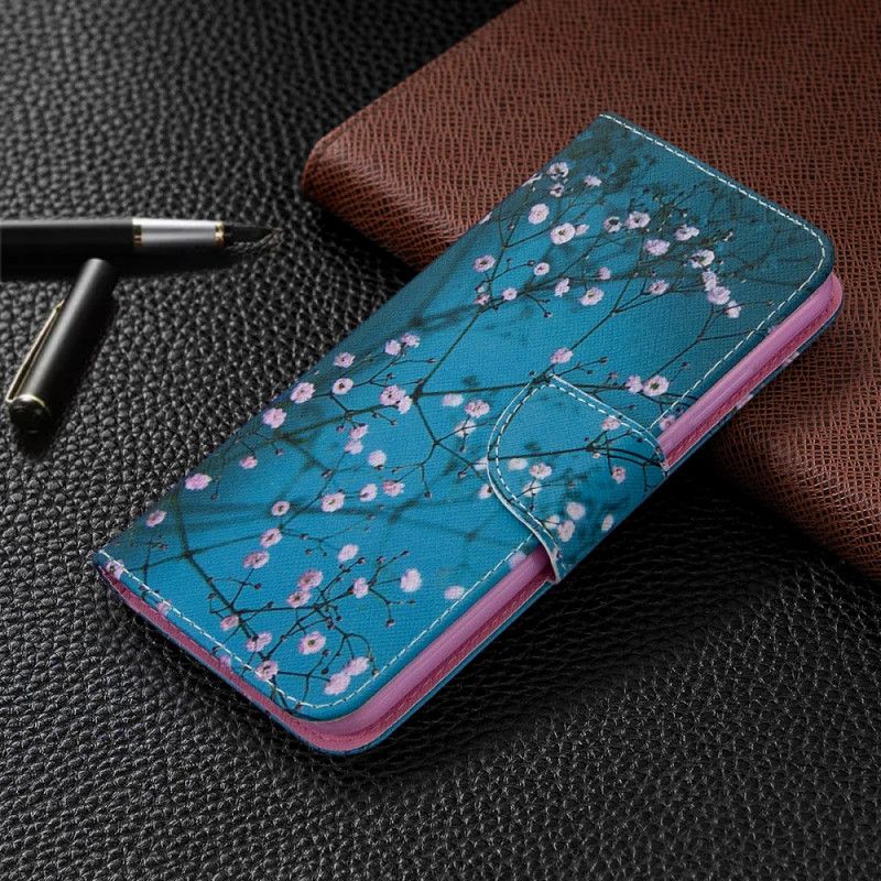 Flip Case Leren Huawei P40 Lite E / Y7p Lichtblauw Wit Bloeiende Boom