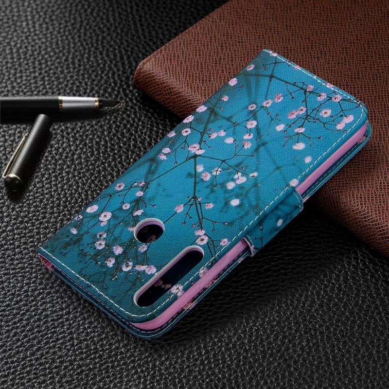 Flip Case Leren Huawei P40 Lite E / Y7p Lichtblauw Wit Bloeiende Boom