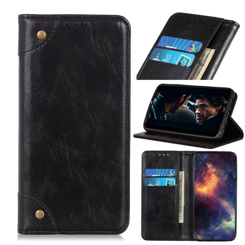 Folio-hoesje voor Huawei P40 Lite E / Y7p Zwart Vintage Splitleren Klinknagels