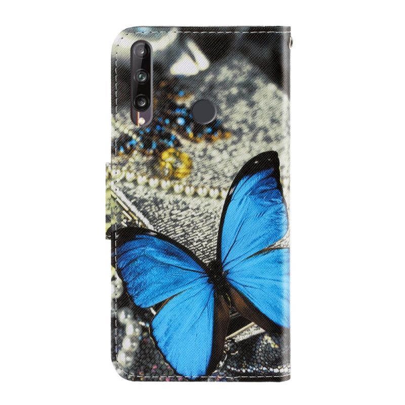 Leren Hoesje Huawei P40 Lite E / Y7p Lichtpaars Lichtblauw Vlindervariaties Met String