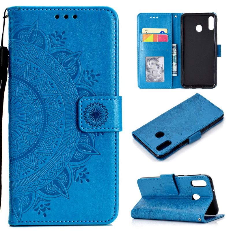 Leren Hoesje Huawei P40 Lite E / Y7p Magenta Grijs Zon Mandala