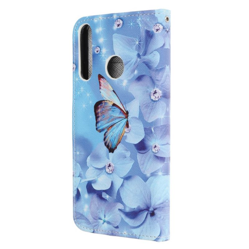 Leren Hoesje voor Huawei P40 Lite E / Y7p Diamanten Vlinders Met String