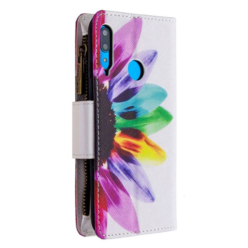 Leren Hoesje voor Huawei P40 Lite E / Y7p Wit Zwart Bloemenzak Met Ritssluiting