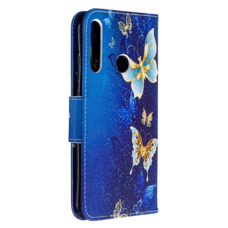 Leren Hoesje voor Huawei P40 Lite E / Y7p Wit Zwart Koningen Vlinders