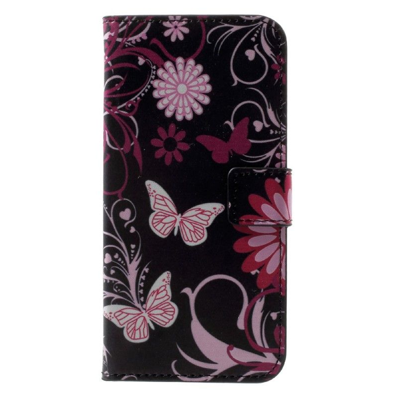 Bescherming Hoesje iPhone X Zwart Vlinders En Bloemen