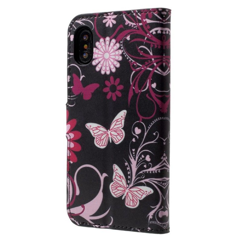 Bescherming Hoesje iPhone X Zwart Vlinders En Bloemen