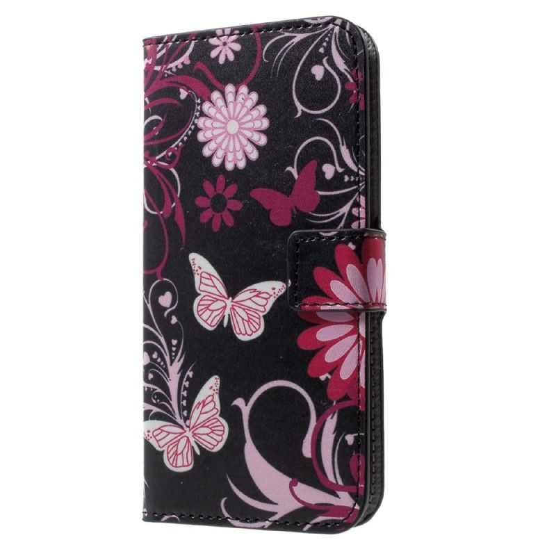 Bescherming Hoesje iPhone X Zwart Vlinders En Bloemen