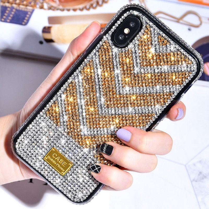 Case Hoesje iPhone X Rood Zwart Telefoonhoesje Diamanten