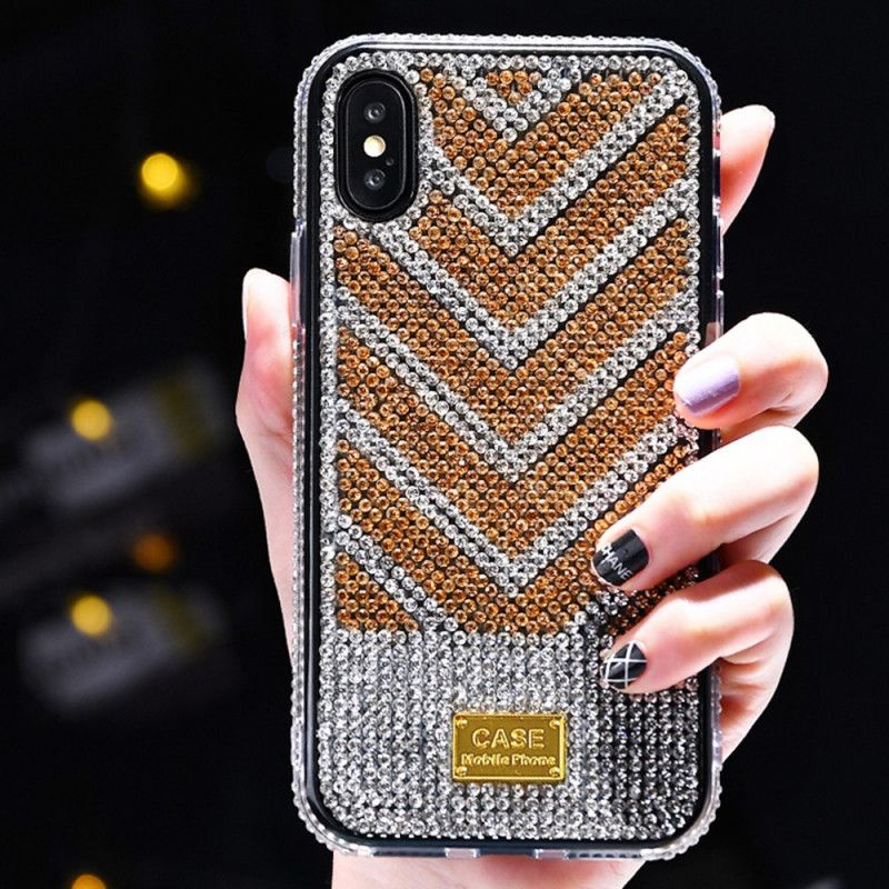 Case Hoesje iPhone X Rood Zwart Telefoonhoesje Diamanten