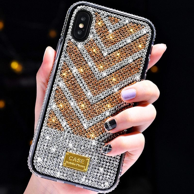 Case Hoesje iPhone X Rood Zwart Telefoonhoesje Diamanten