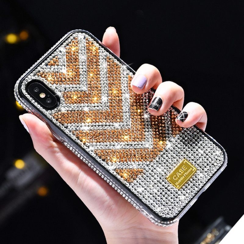 Case Hoesje iPhone X Rood Zwart Telefoonhoesje Diamanten