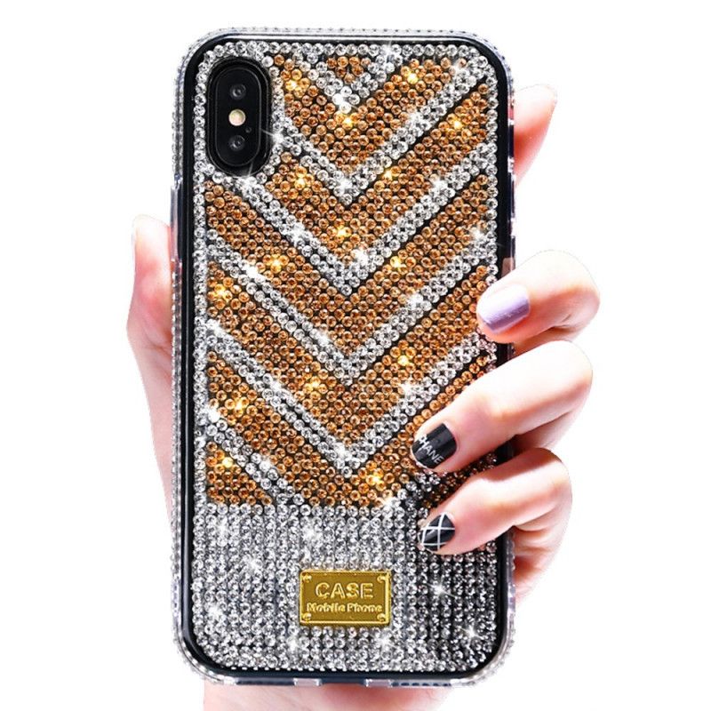 Case Hoesje iPhone X Rood Zwart Telefoonhoesje Diamanten