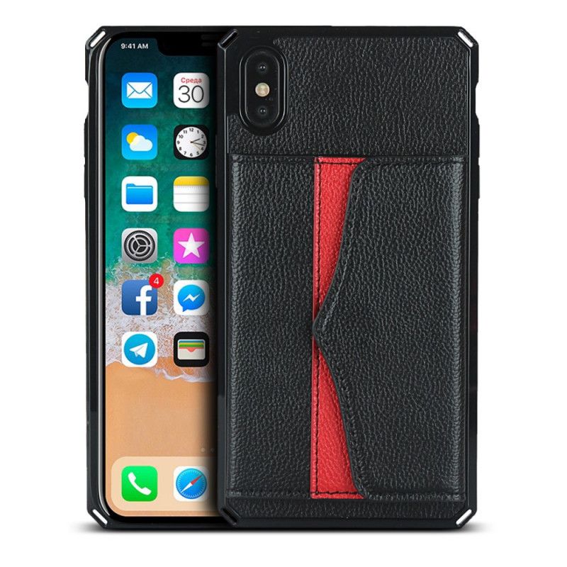 Case Hoesje iPhone X Rood Zwart Telefoonhoesje Multifunctioneel Met Spiegel En Riem