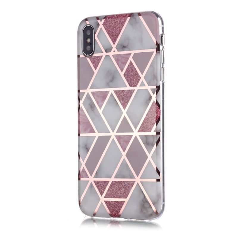 Case Hoesje iPhone X Roze Zwart Telefoonhoesje Marmeren Geometrieontwerp