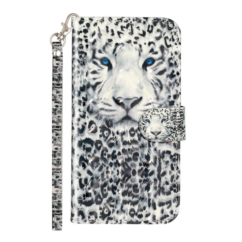 Cover Folio-hoesje iPhone X Wit Zwart Telefoonhoesje Tijgerlichtvlekjes Met Riempje