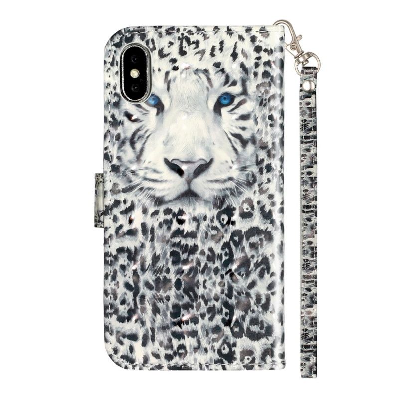 Cover Folio-hoesje iPhone X Wit Zwart Telefoonhoesje Tijgerlichtvlekjes Met Riempje