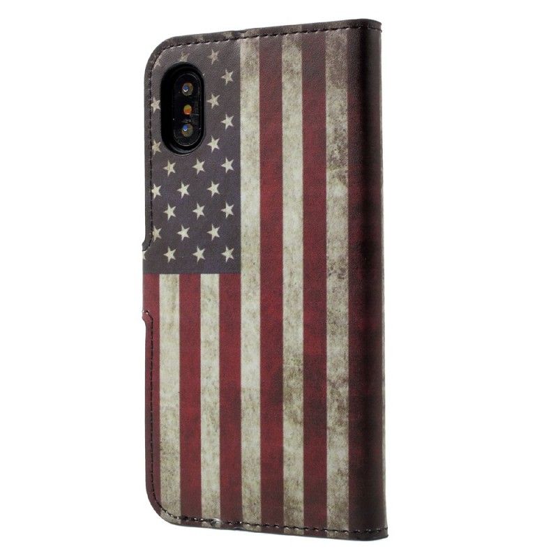 Flip Case Leren iPhone X Usa Vlag