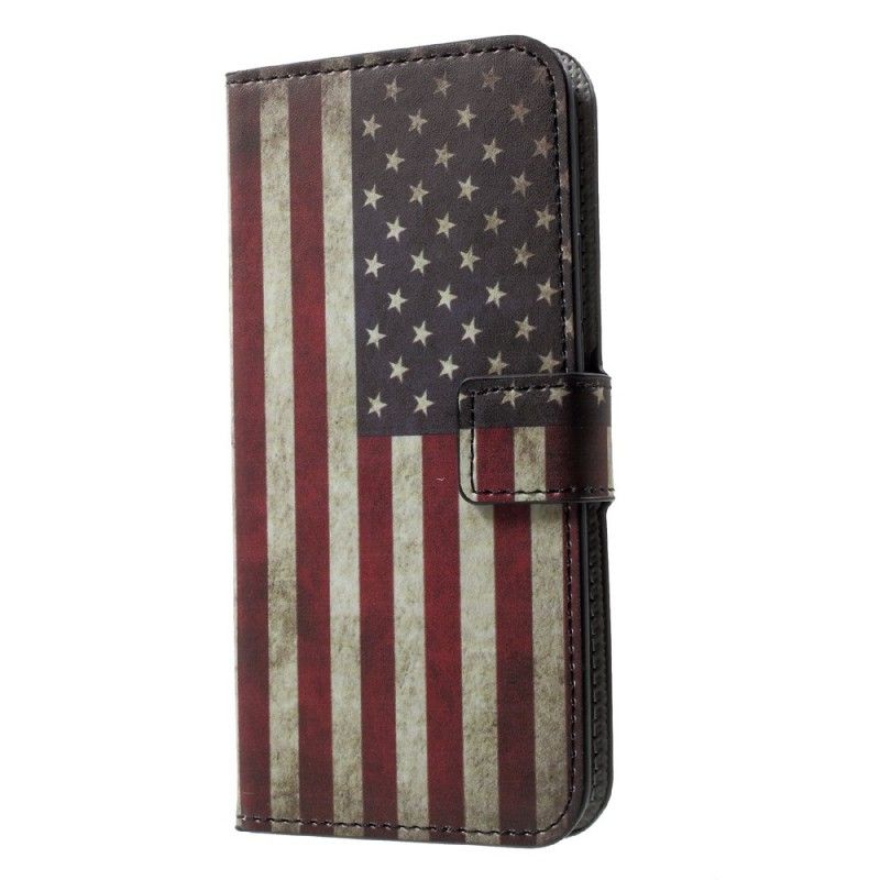 Flip Case Leren iPhone X Usa Vlag