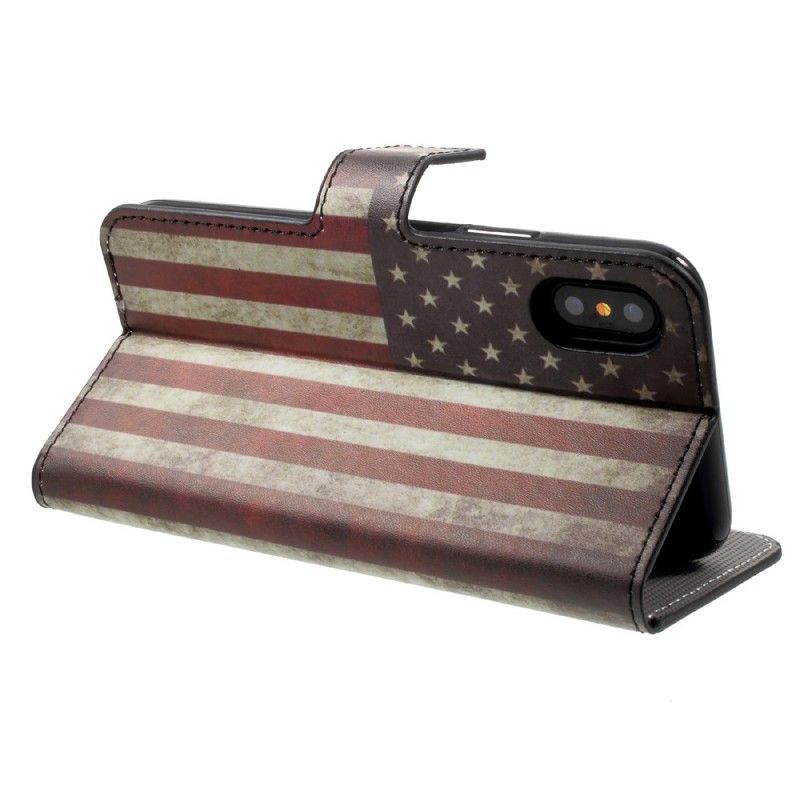 Flip Case Leren iPhone X Usa Vlag