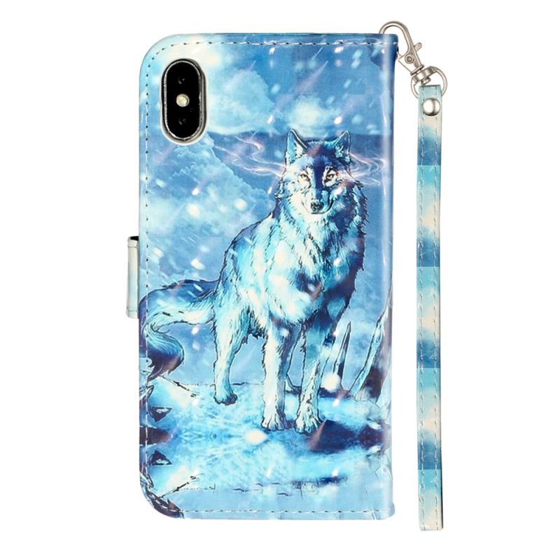 Flip Case Leren iPhone X Wolfslampjes Met Riempje