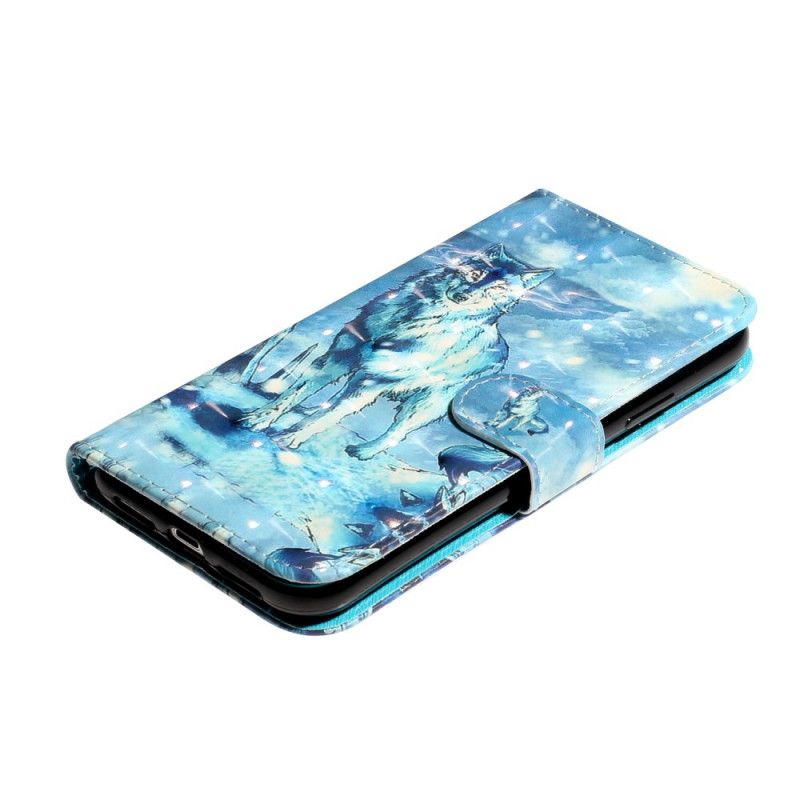 Flip Case Leren iPhone X Wolfslampjes Met Riempje