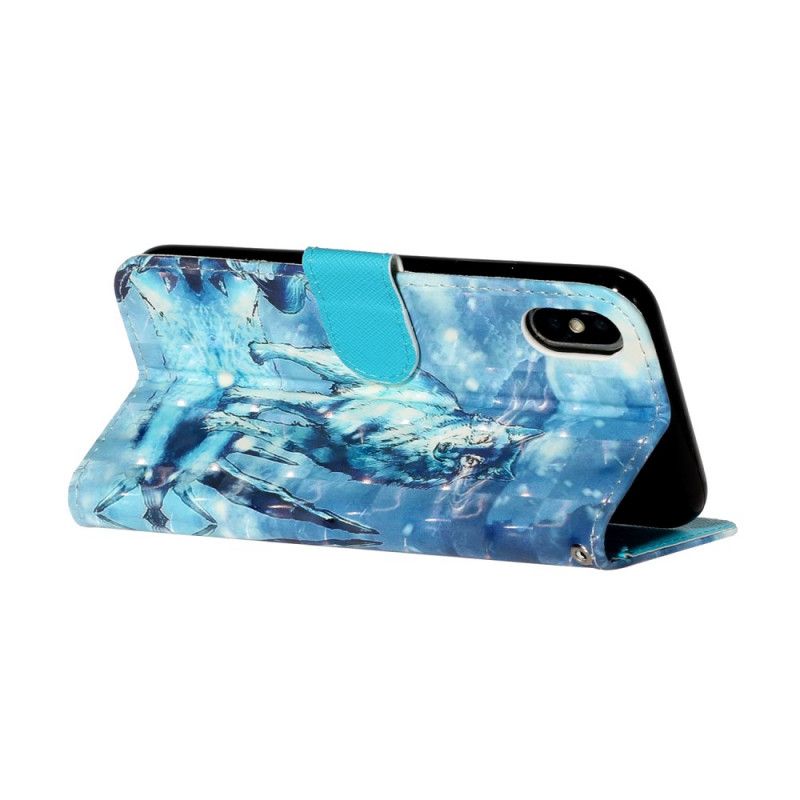 Flip Case Leren iPhone X Wolfslampjes Met Riempje