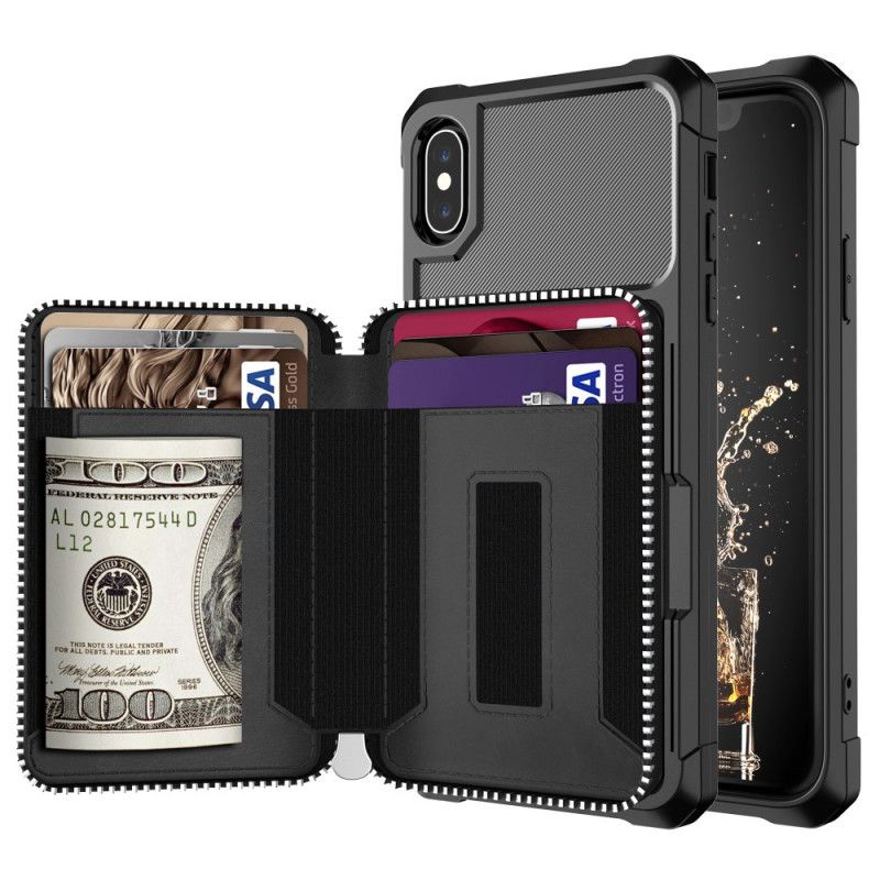 Hoesje iPhone X Rood Zwart Multifunctionele Portemonnee