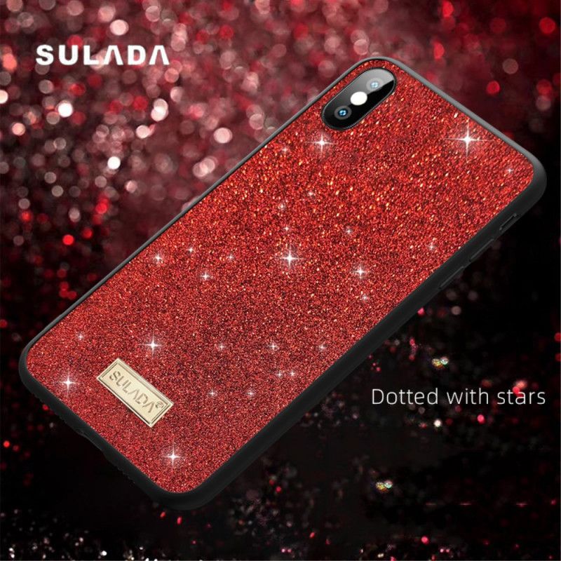 Hoesje iPhone X Rood Zwart Sulada Glitter