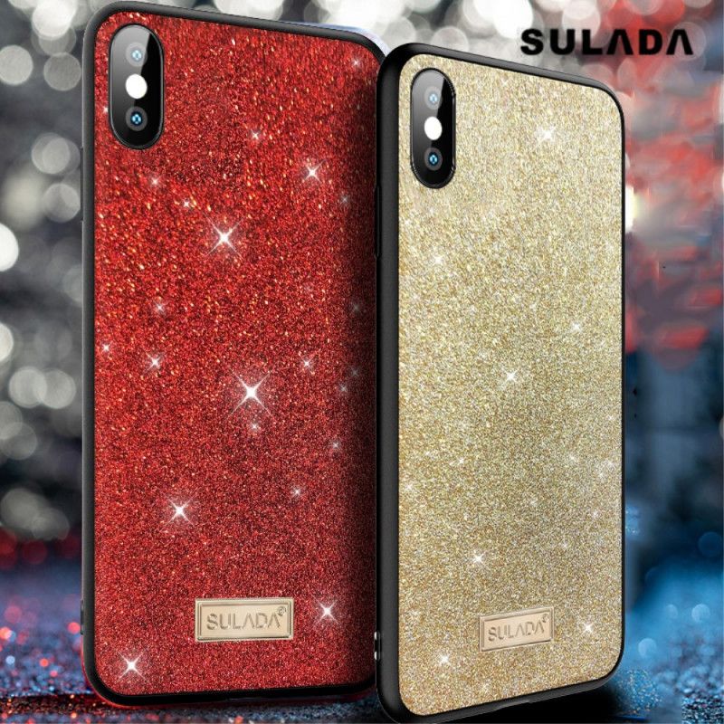 Hoesje iPhone X Rood Zwart Sulada Glitter