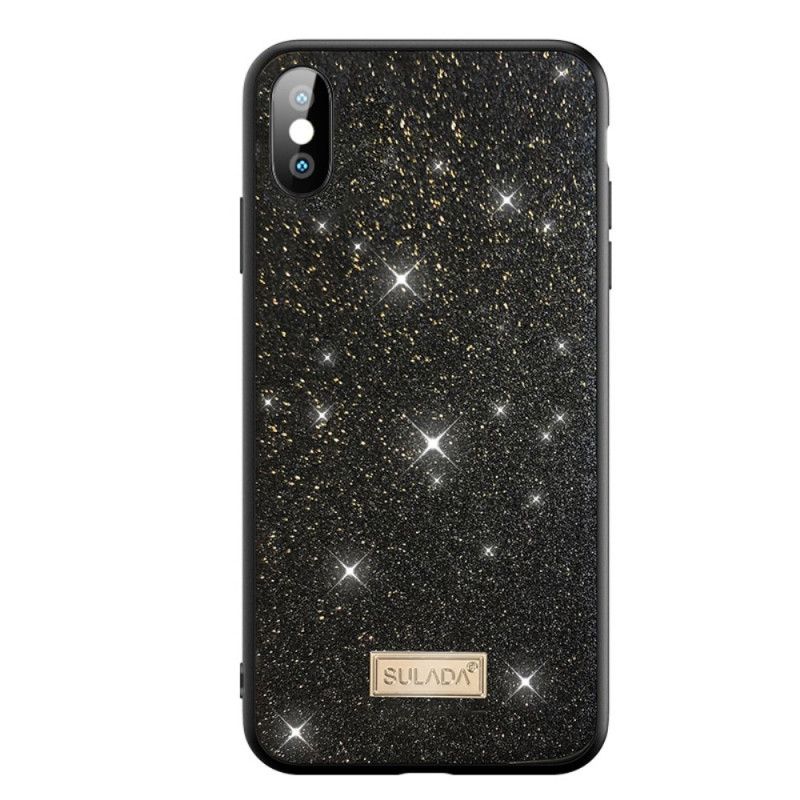 Hoesje iPhone X Rood Zwart Sulada Glitter