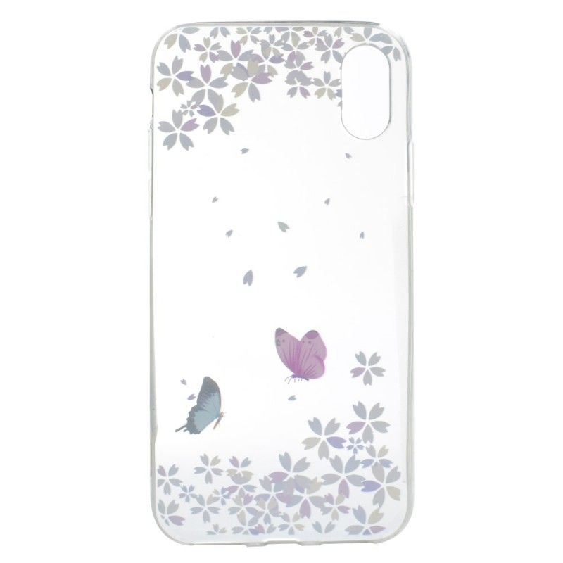 Hoesje iPhone X Transparante Vlinders En Bloemen